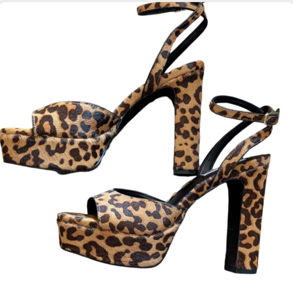 Steve Madden Assured Leopard Print Real Fur Platform Heels 6.5 - Picture 10 of 12